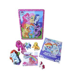 Lot of My Little Pony Figures & Puzzle in Collector's Tin Box